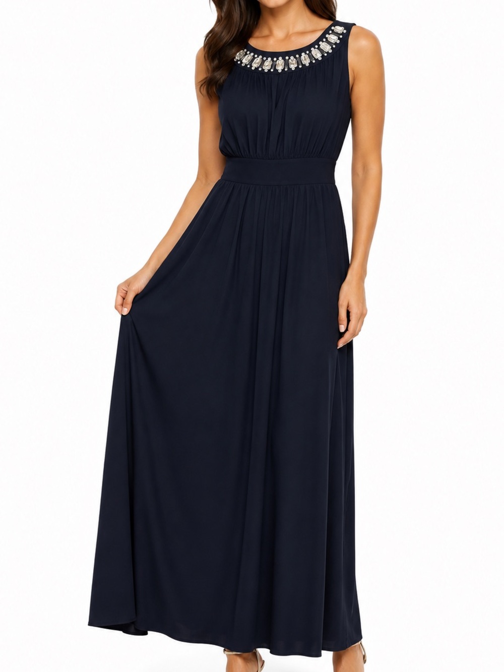 Haani Navy Maxi Dress with Beaded Neckline